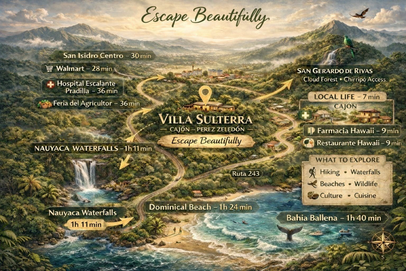 Map of Villa Sulterra and nearby attractions